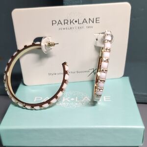 Park Lane White and Gold Embellished Hoops